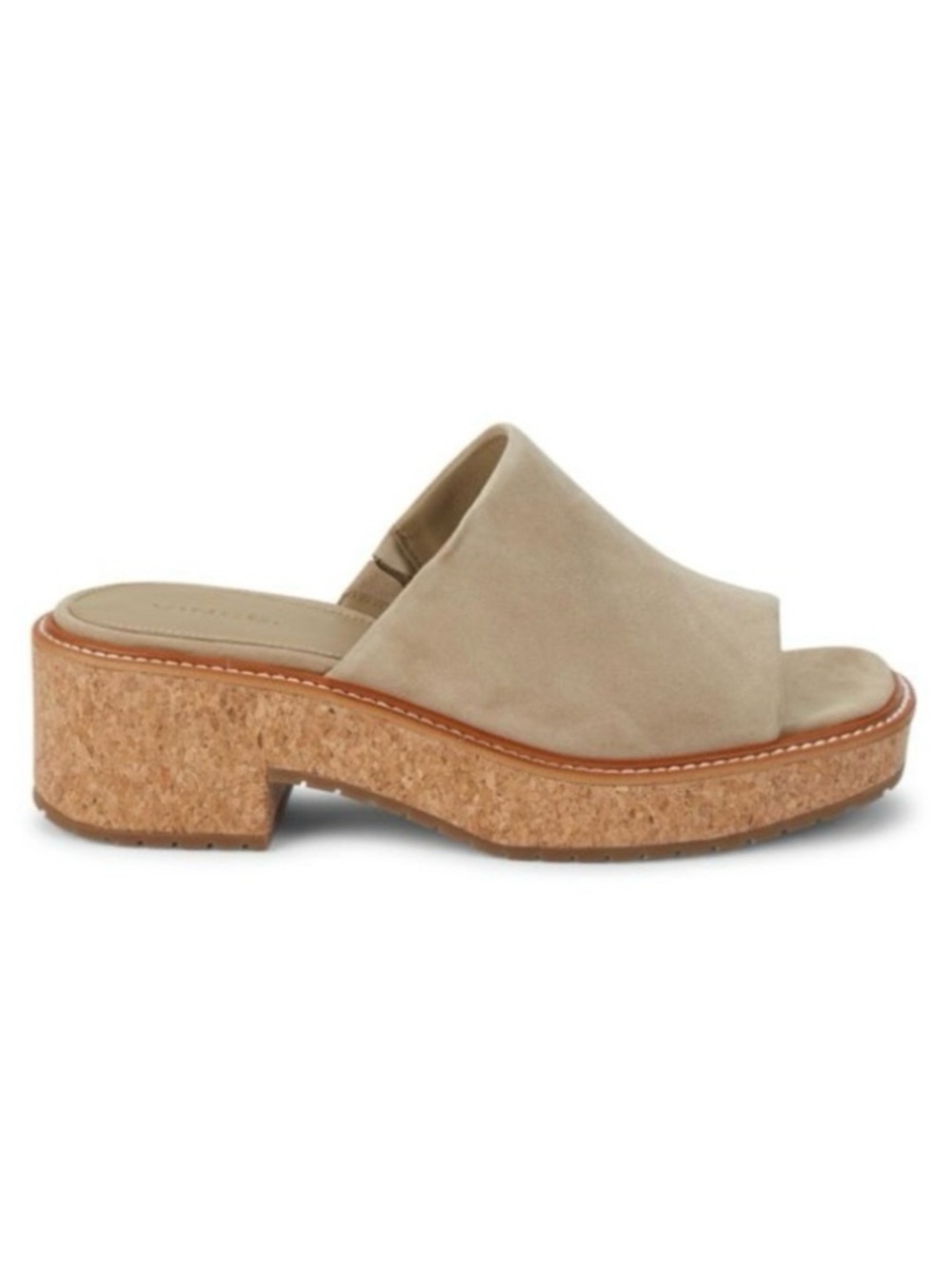 Vince 8.5 Maddy-B Suede Cork Sandals Women's Beige Slip-On Platform Shoes